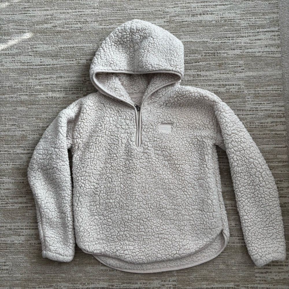 ABERCROMBIE KIDS GIRLS PRE-OWNED OATMEAL QUARTER-ZIP SHERPA FLEECE HOODIE 15/16